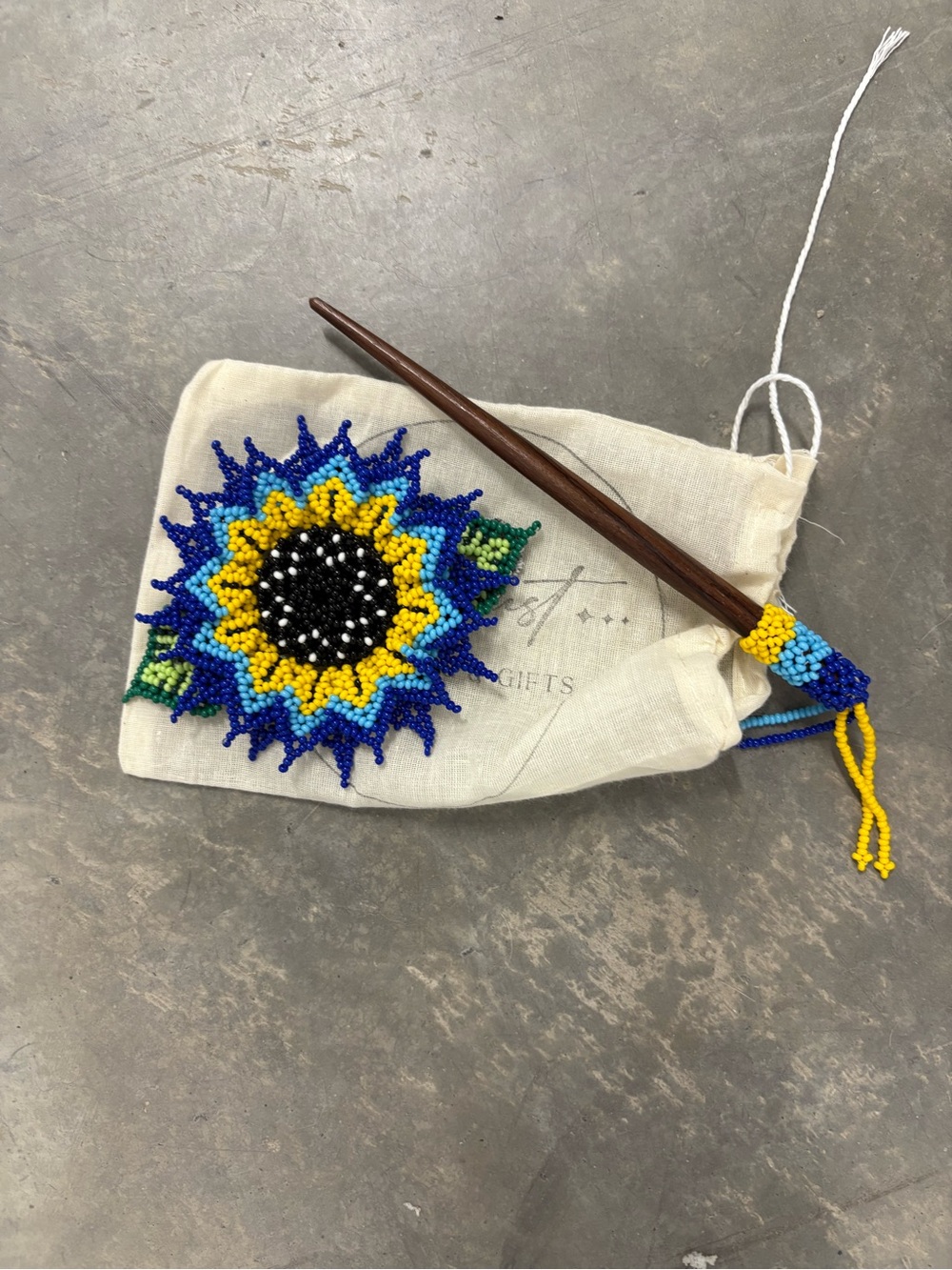 Beaded Sunflower Hair Stick Accessory - Blue & Yellow